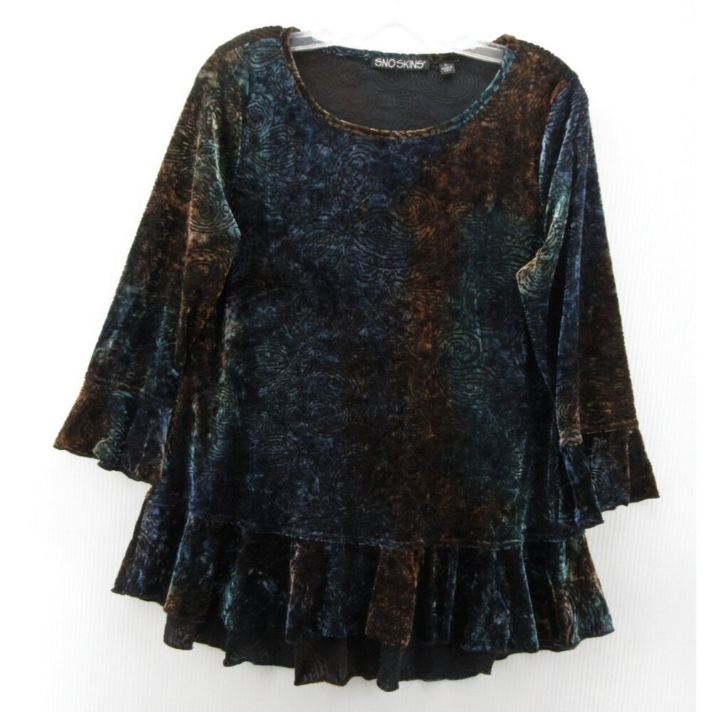Sno Skins Top Large Burnout Velvet Blouse Paisley Artsy Pullover USA